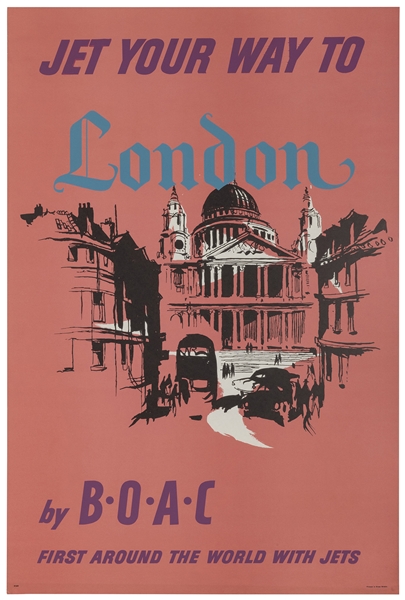 BOAC / London. Circa 1957. Silkscreen airline poster with a...
