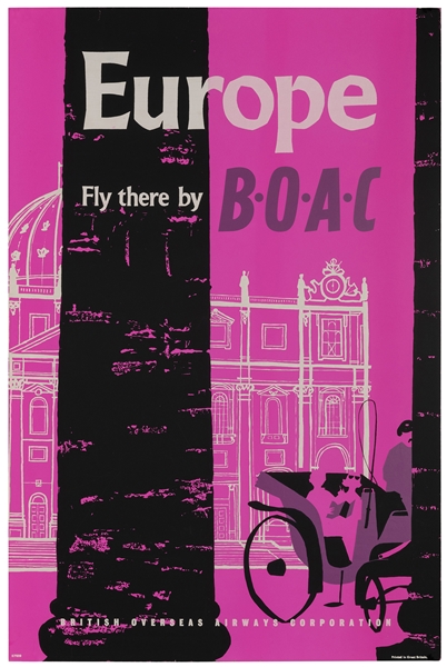  BOAC / Europe. 1960s. Silkscreen airline poster of a couple...