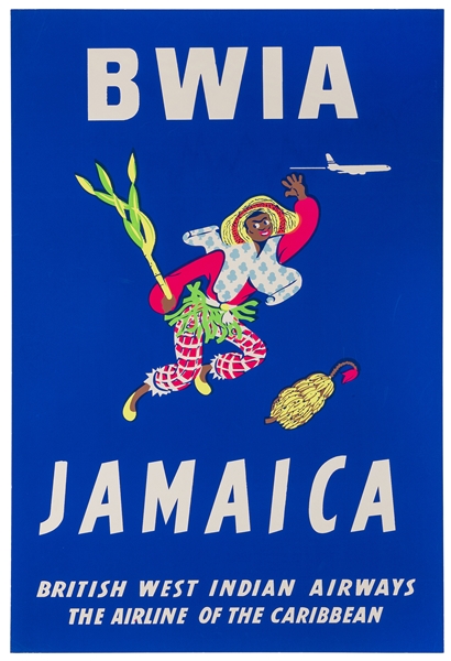  BWIA / Jamaica. 1950s. Brightly colored silkscreen travel p...