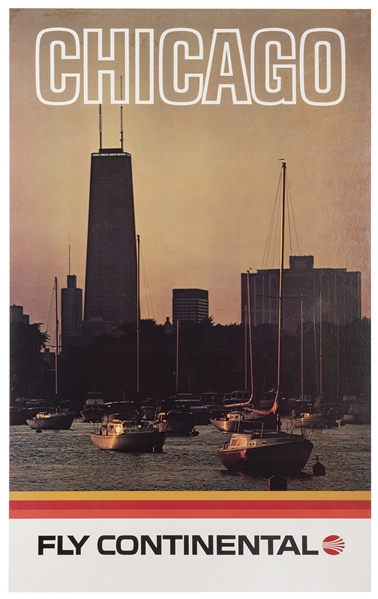  Fly Continental / Chicago. 1970s. Airline poster with a vie...