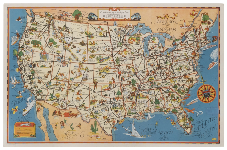  K.V. Greyhound Lines / A Good-Natured Map of The United Sta...