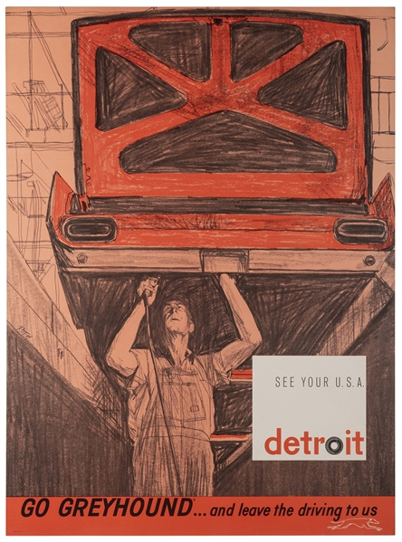  ROTH, G. Greyhound / Detroit. 1960s. Offset lithograph bus ...