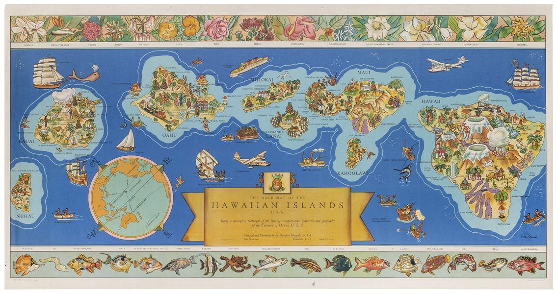  [HAWAII] Dole Pictorial Map of the Hawaiian Islands. 1937. ...