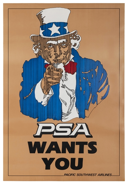  PSA Wants You. 1970s. Poster for Pacific Southwest Airlines...