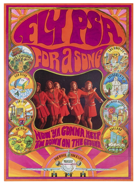  Fly PSA for a Song. 1960s. Psychedelic poster for Pacific S...