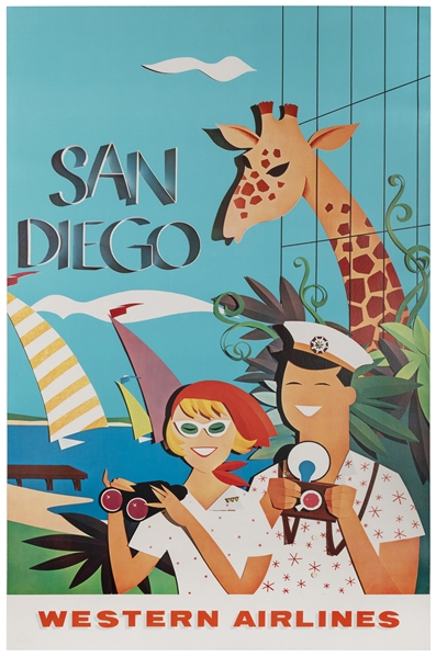  Western Airlines / San Diego. 1960s. Offset lithograph airl...