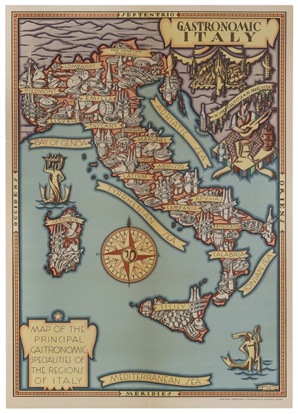  ZIMELLI, Umberto (1898-1972). Gastronomic Italy / Map of th...