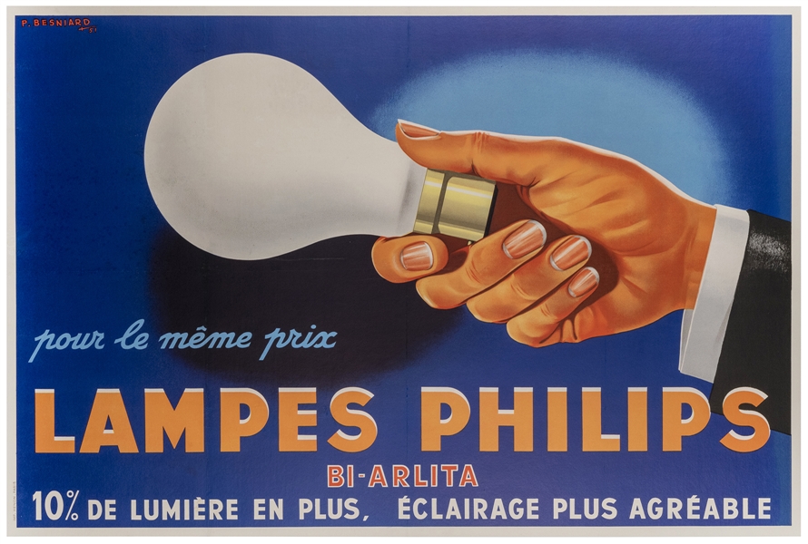  BESNIARD. Lampes Philips. 1951. French advertising poster f...