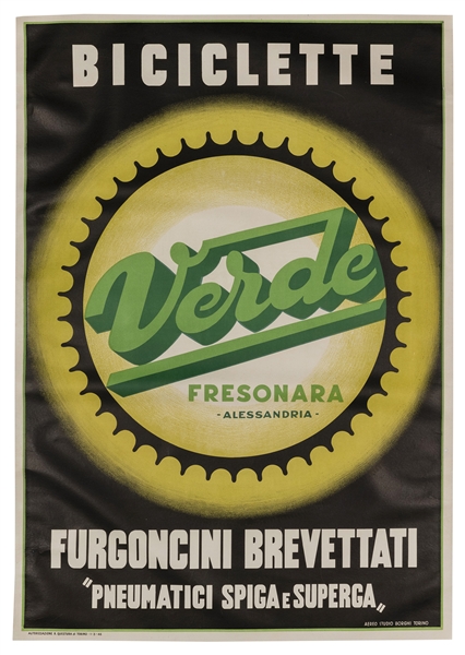  Biciclette / Verde. Turin: Aereo Studio Borghi, ca. 1946. C...