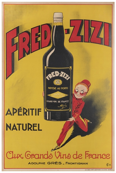  Fred-Zizi Aperitif Naturel. Nimes, France: Azemard, 1932. L...