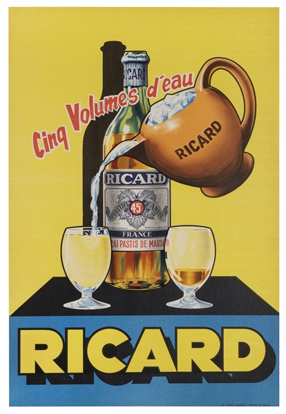  Ricard / Cinq Volumes d’Eau. France, ca. 1950s. Classic caf...