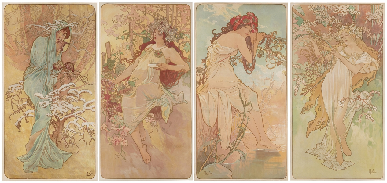  MUCHA, Alphonse (1860-1939). The Seasons. 1896. [Paris: F. ...