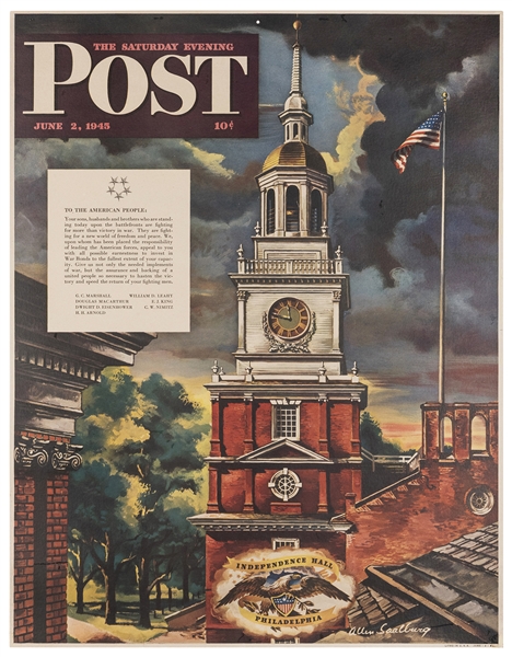  Saturday Evening Post Newsstand Poster. New York, 1945. For...