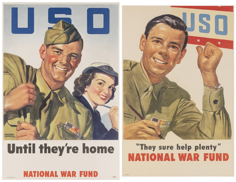 [WORLD WAR II] Pair of USO National War Fund Posters. Inclu...