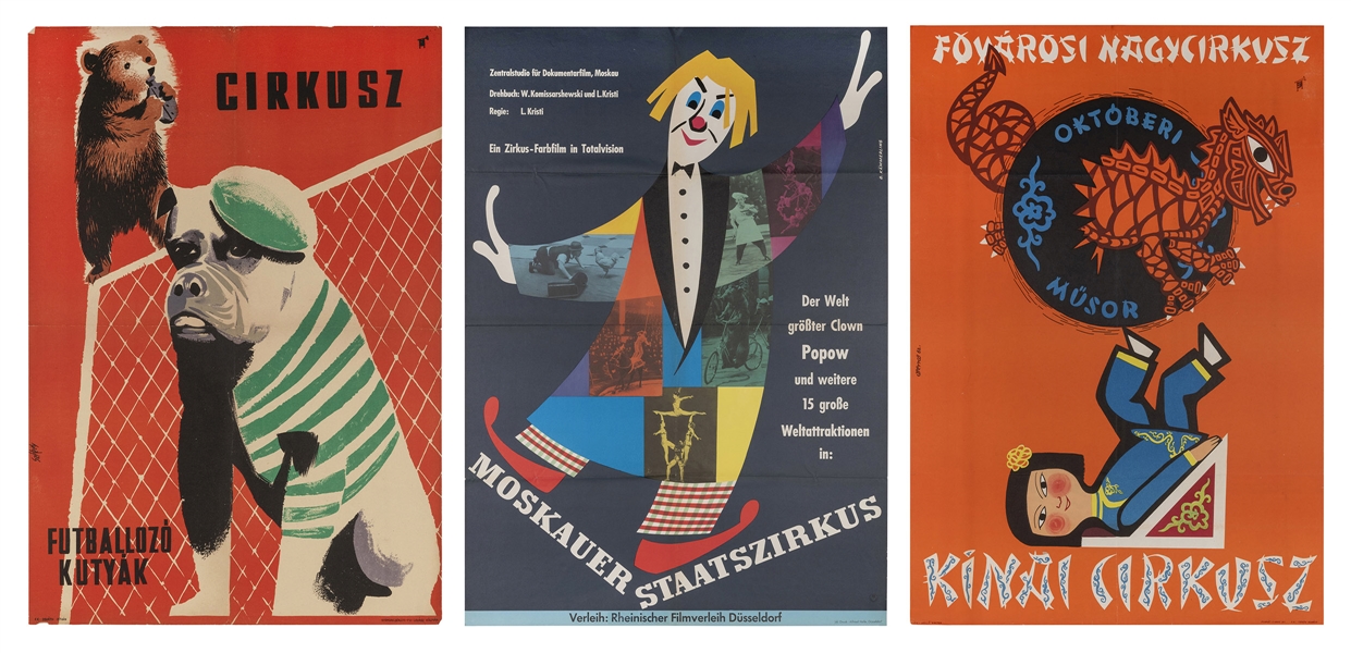  [CIRCUS] Three Posters. Including: SZEKELY. Cirkusz / Futba...