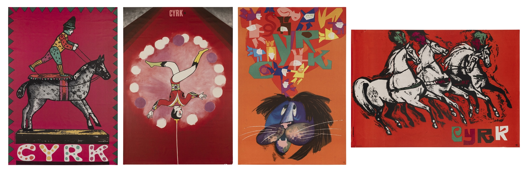  [VARIOUS DESIGNERS] Cyrk. Lot of 4 Posters. Poland, 1960s/7...