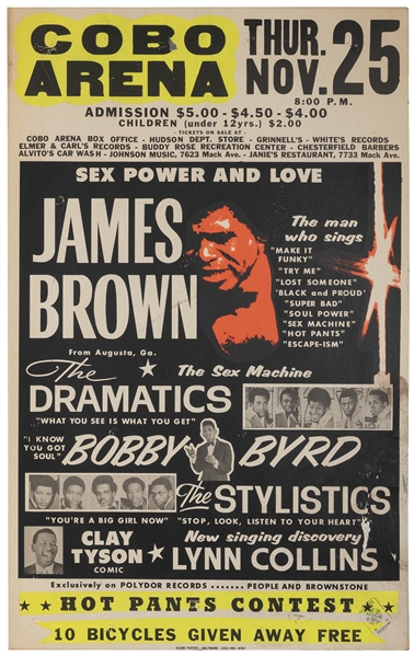  James Brown “Sex Power and Love” Concert Poster. Cobo Arena...