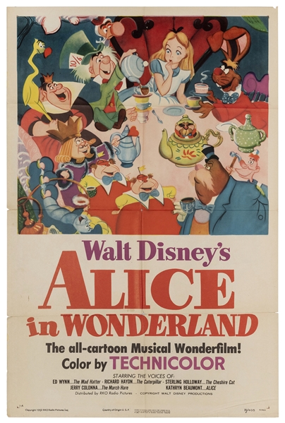  Alice in Wonderland. Walt Disney/RKO, 1951. Original one-sh...