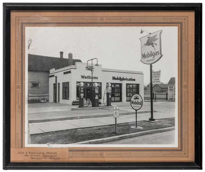  Vintage Photograph of Wadhams Gas Station. Circa 1940s. Two...