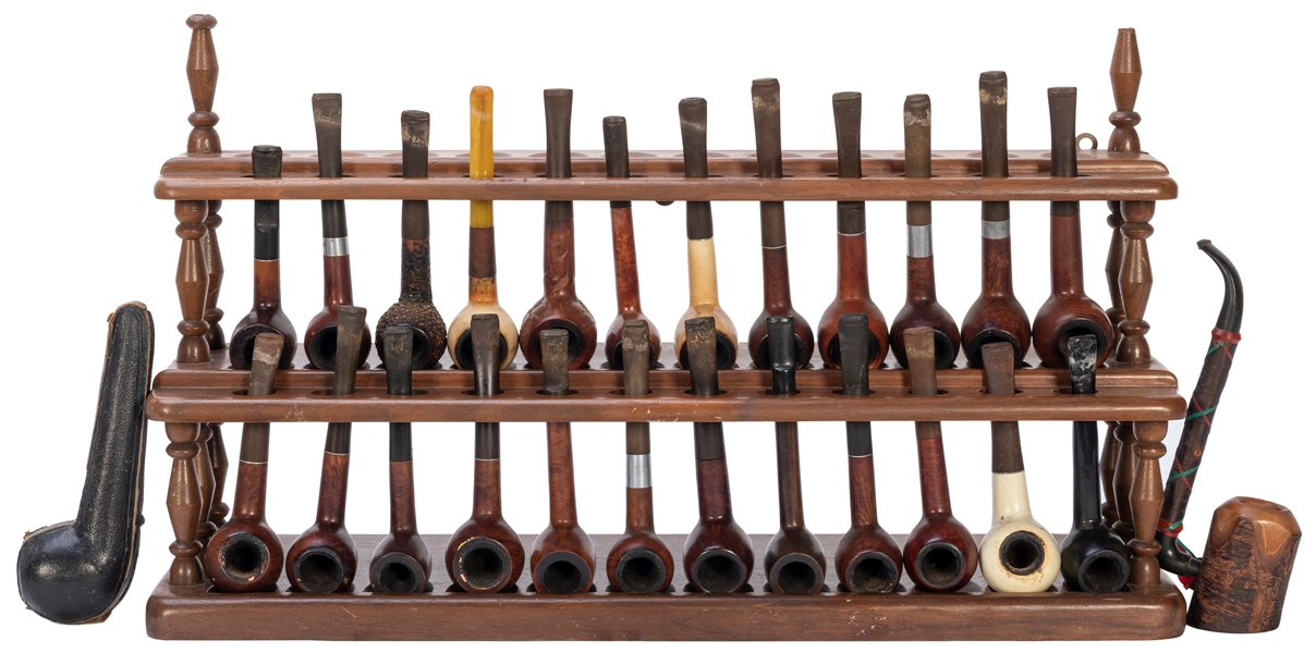  Smoking Pipe Collection with Rack. Forty-three pipes altoge...