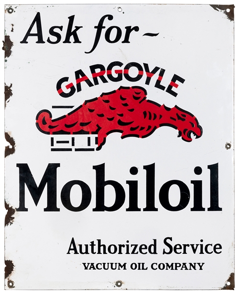  Vaccuum Oil Co. Gargoyle Mobiloil Porcelain Sign. One of th...