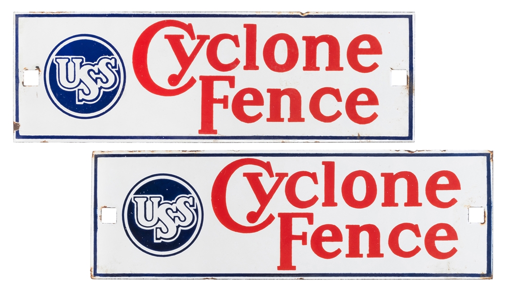  Pair of USS Cyclone Fence Enamel Metal Advertising Signs. 1...