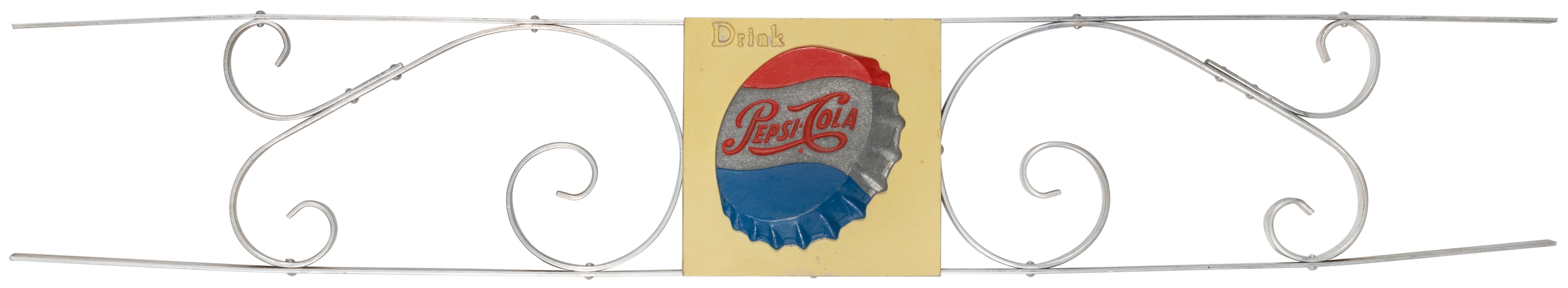  Pepsi Cola Co. Tin Sign on Metal Frame. 6 ½ x 38”.