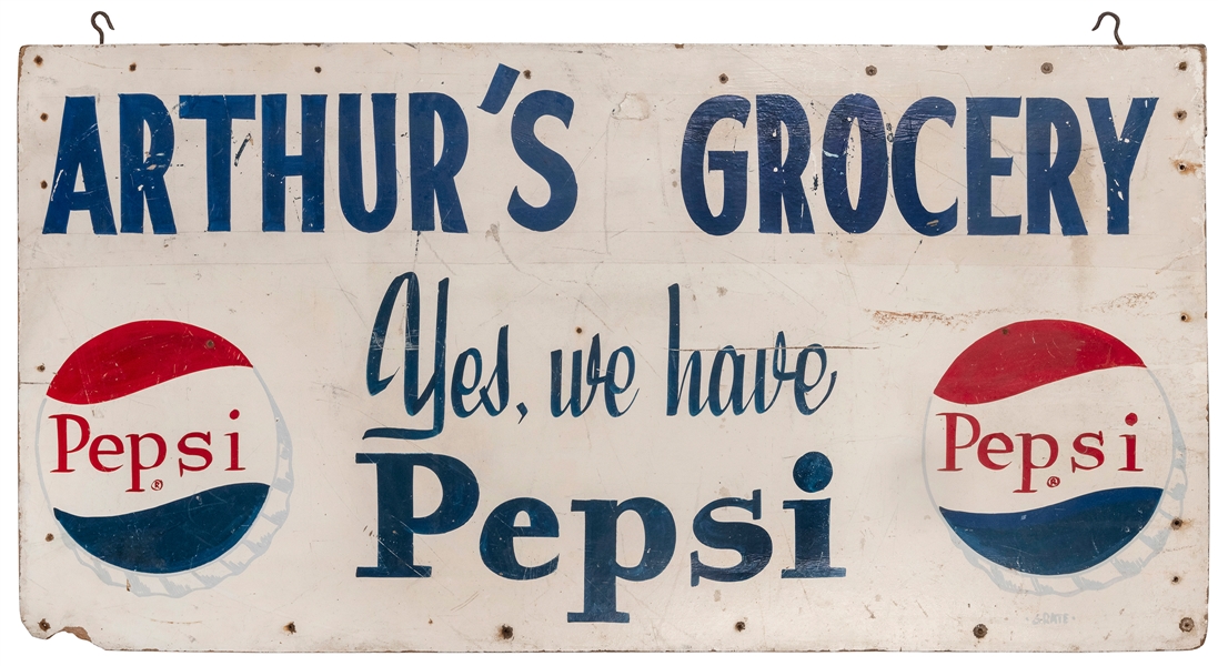  Hand-Painted Grocery Store Sign with Pepsi Advertisement. C...
