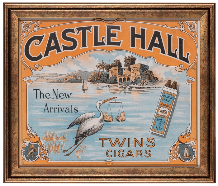  Castle Hall Twins Cigars Hanging Advertisement. Circa 1900s...