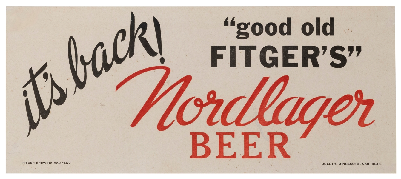  Fitger’s Brewing Co. Nordlager Beer Poster. Duluth, MN, ca....