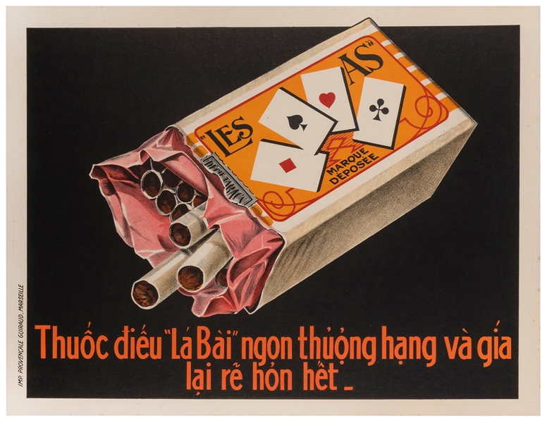  French-Vietnamese “Les As” Cigarettes Poster. Marseille: Gu...