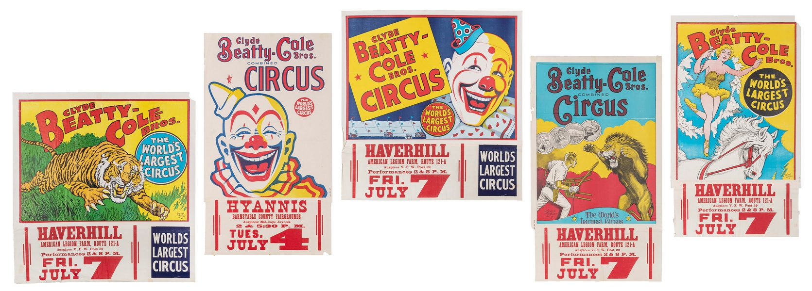  Five Clyde Beatty-Cole Brothers Circus Posters. Circa 1960s...