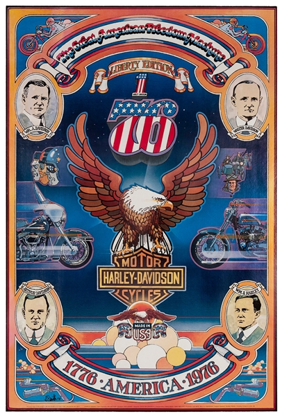  Harley-Davidson American Bicentennial Poster. 1976. Offset ...