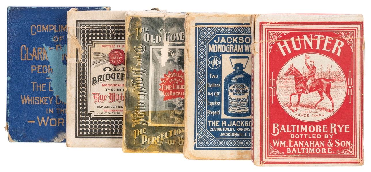  Lot of 5 Whiskey Advertising Playing Card Decks. 1920s/30s....
