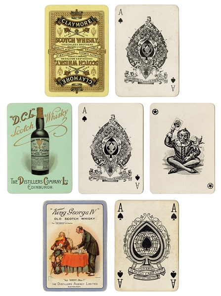  Trio of Antique English Whiskey Advertising Decks. Includin...