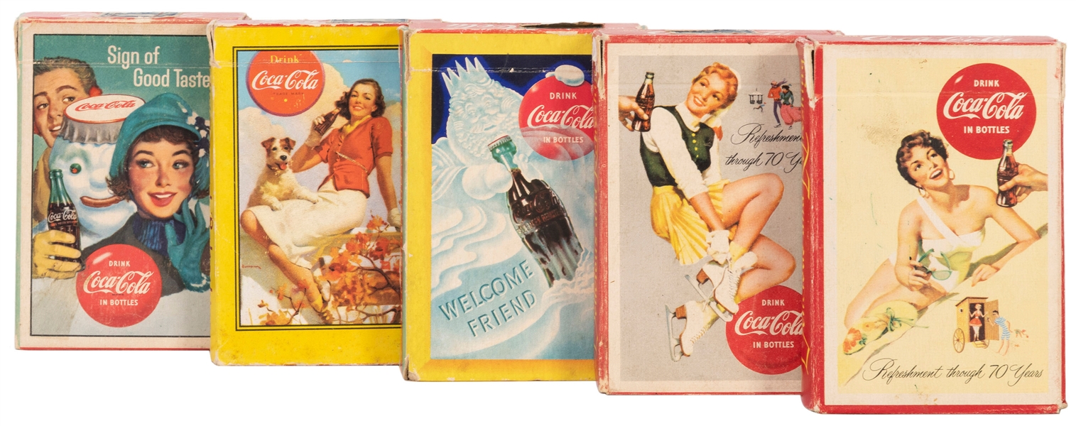  Coca-Cola Playing Cards. Five Decks. 1940s/60s. Including g...