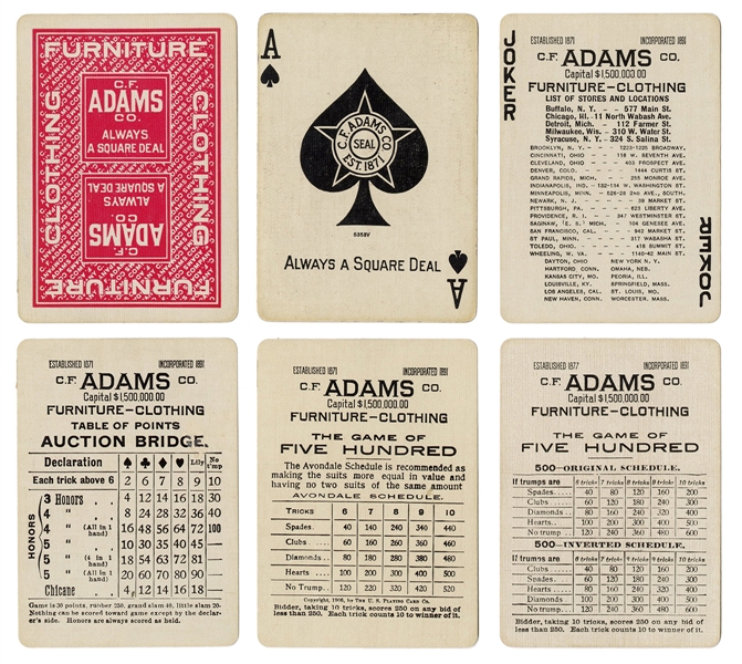  [Chicago] C.F. Adams Furniture Co. Advertising Playing Card...