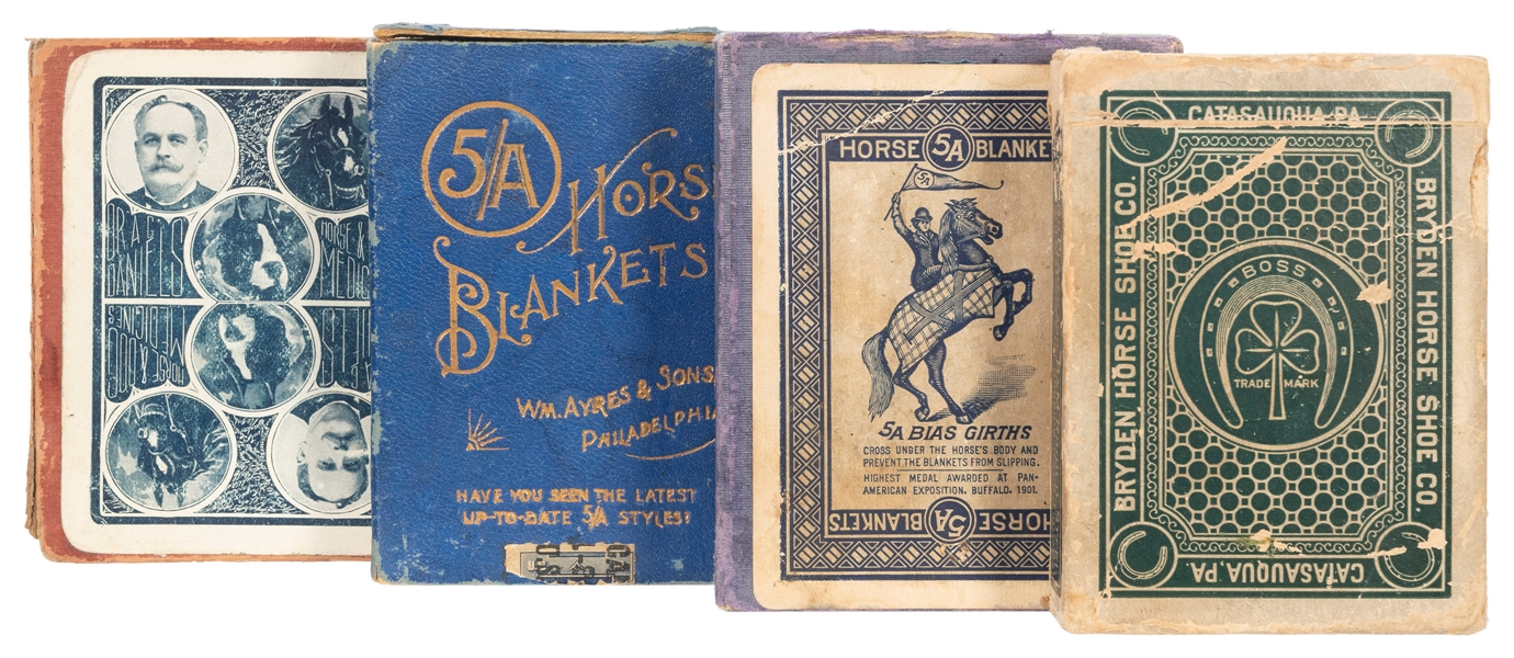  [Horses] Four Horse Supply Advertising Decks of Playing Car...