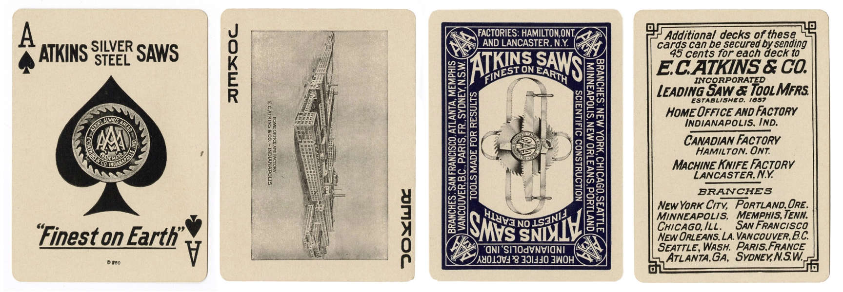  [Indianapolis] E.C. Atkins Saws Advertising Playing Cards. ...