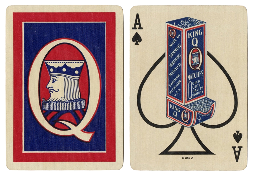  King Q Deluxe Matches Advertising Playing Cards. Saginaw, M...