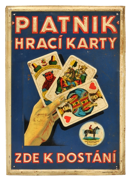  Piatnik Playing Cards Tin Sign. Circa 1900s. Embossed tin l...