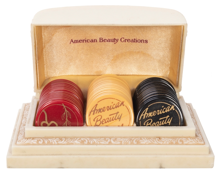  American Beauty Creations Novelty Poker Chip Set. Circa 193...