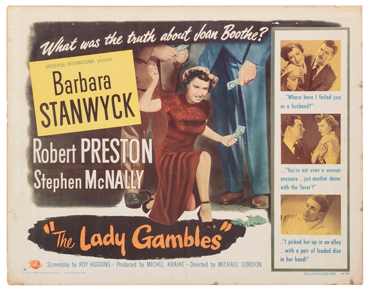  The Lady Gambles. Universal International, 1949. Half-sheet...