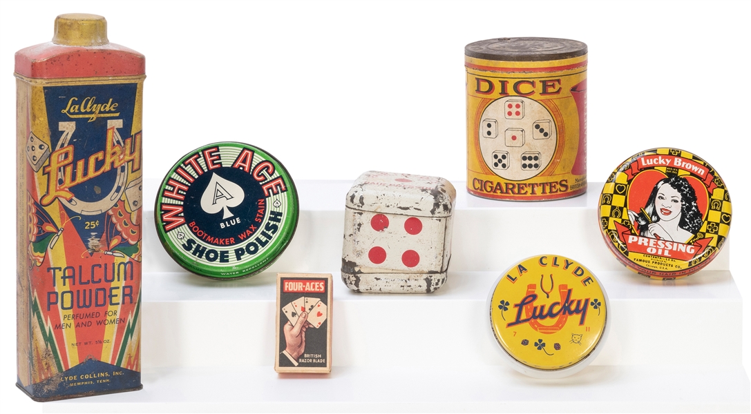  Group of Gambling-Themed Tins. Including: Pair-O-Dice Hair ...