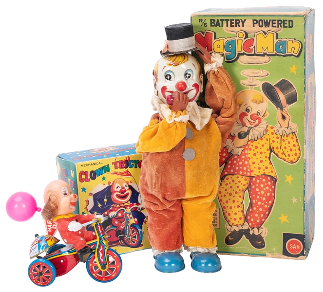  Trio of Battery-Op and Wind-Up Clown Toys. Including: Batte...