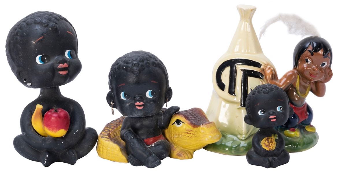  Four Ceramic Banks. Including: 3 African Americana bobble h...