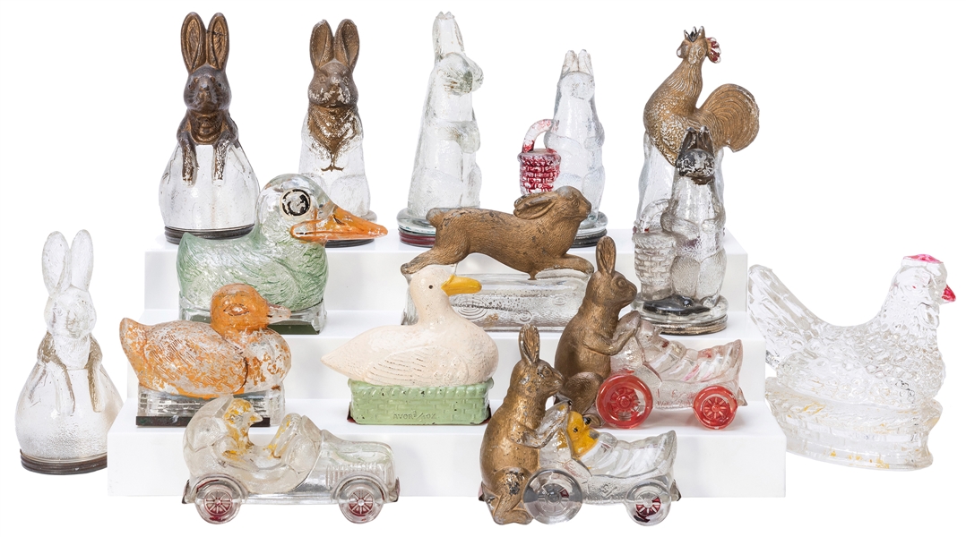  [EASTER] Group of 17 Easter Related Glass Candy Containers....