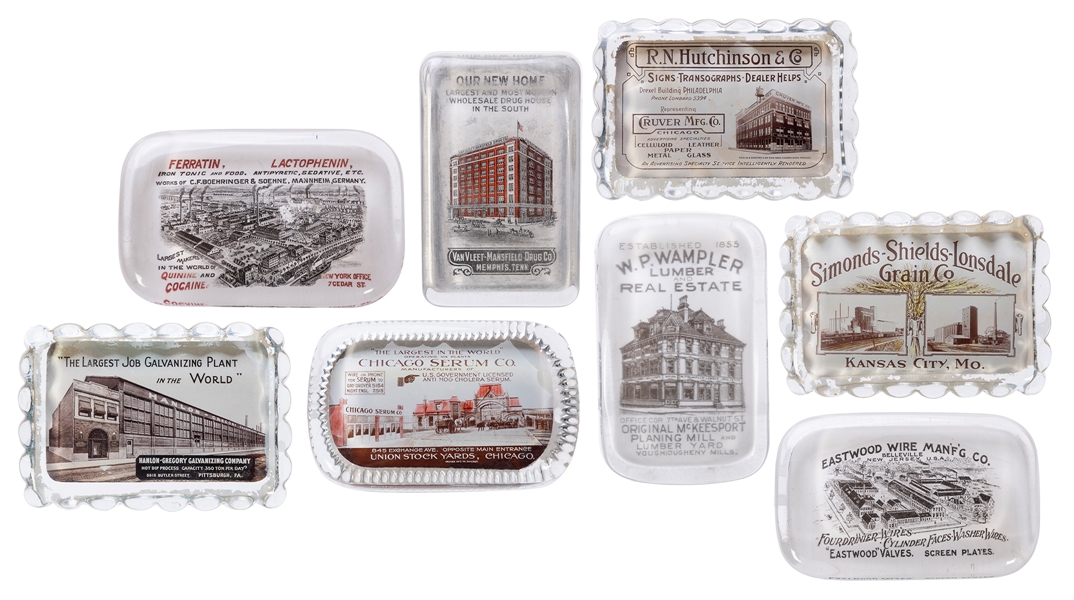  Lot of Factory Pictorial Glass Advertising Paperweights. In...