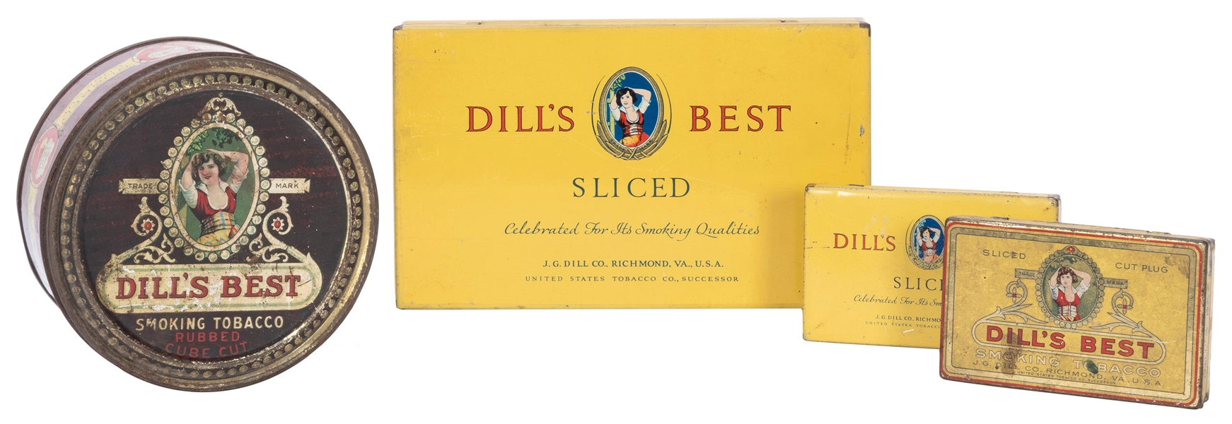  Lot of Four Dill’s Best Tobacco Tins. J.D. Gill Co. Richmon...