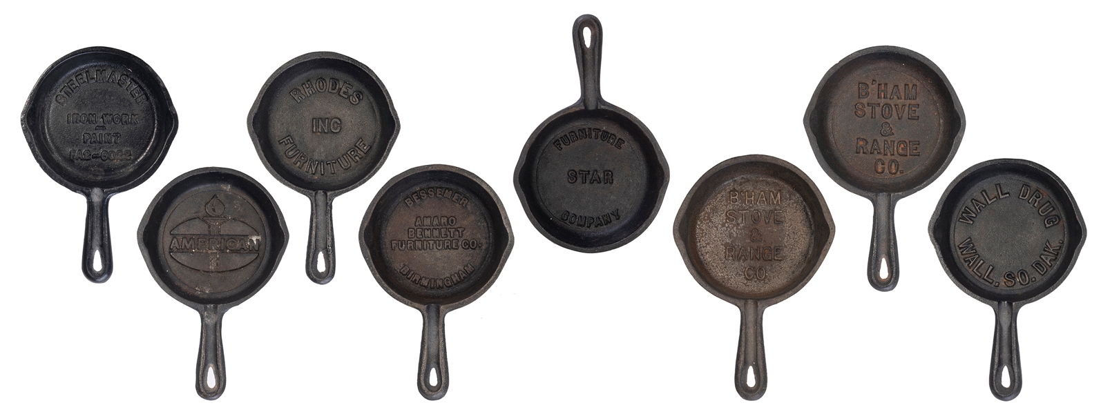  Lot of Mini-Cast Iron Advertising Pans. Eight pans total. P...